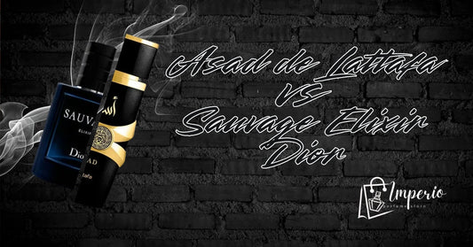 asad lattafa versus dior sauvage elixir , fondo negro,